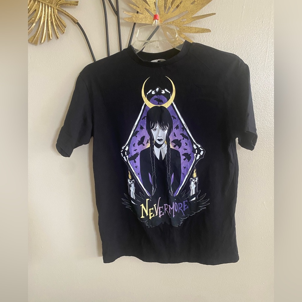 H&M Black Graphic Tee with Purple and Gold Accents